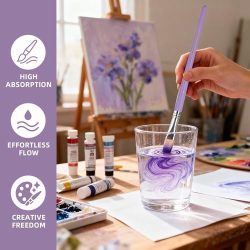 12Pcs Filbert Professional Artist Watercolor Paint Brush Set, Purple