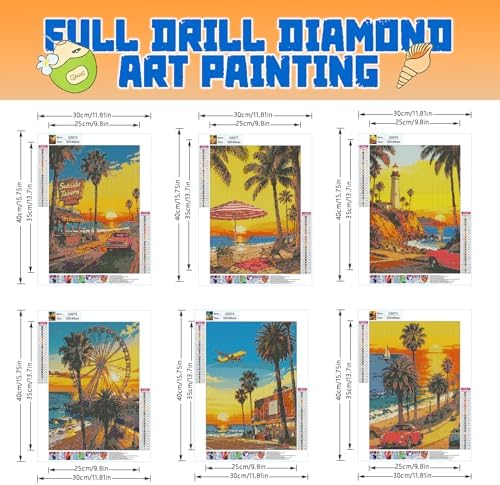 DOTSOPS 6 Pack Coastline Diamond Painting Kits for Adults Round Full Drill