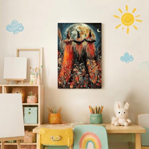 Spandrel Halloween Witch Paint by Number Kits for Adults, Witch Paint by Number Kits on Canvas, DIY Acrylic Oil Halloween Painting by Numbers Gitfs for Home Wall Decor, 8x12in