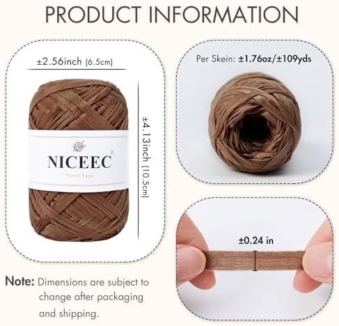 NICEEC 2 Skeins Soft Tape Yarn-Chocolate