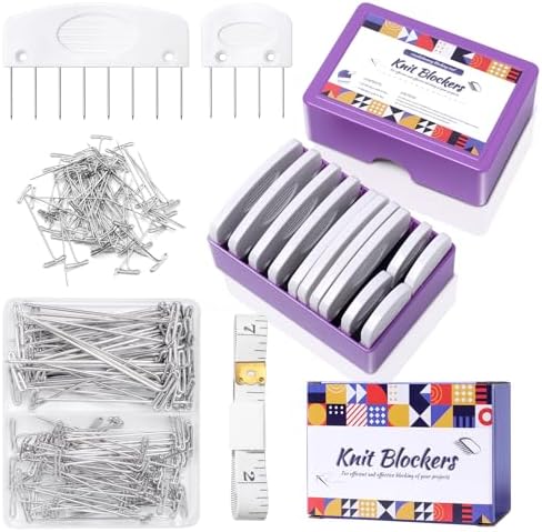 Opstin 130Pcs Knit Blocking Pins Kit for Knitting & Crochet Projects,20 Knit Blockers, Blocking Combs, Knitting Block Pins for Blocking Mats, Crochet Block Kit with 100 T-Pin and Storage Box