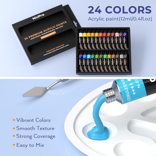 Nicpro 72PCS Kids Painting Set with Pattern Canvas for Beginner Students