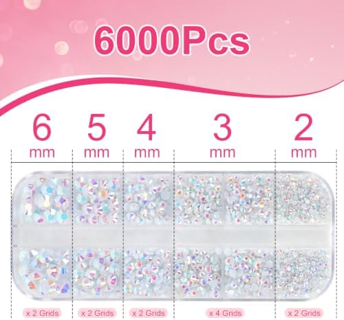 6000Pcs Resin Rhinestones for Crafting with 10ml B7000 Jewelry Glue, 1 Box Flatback Crystals Diamond (White AB) for Bedazzling Crafts DIY Nail Art Non Hotfix Gems for Clothing Shoes Tumblers