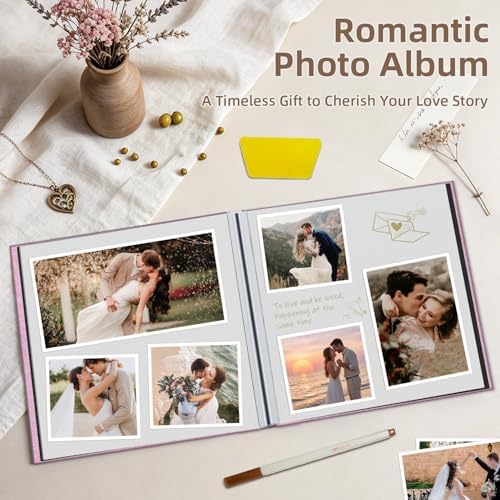 Popotop Photo Album Self Adhesive Scrapbook Album for 4x6 5x7 8x10 Pictures DIY Photo Book as Scrapbooking Supplies Kits, Birthday Gifts for Women Mom Wedding Baby Family Travel