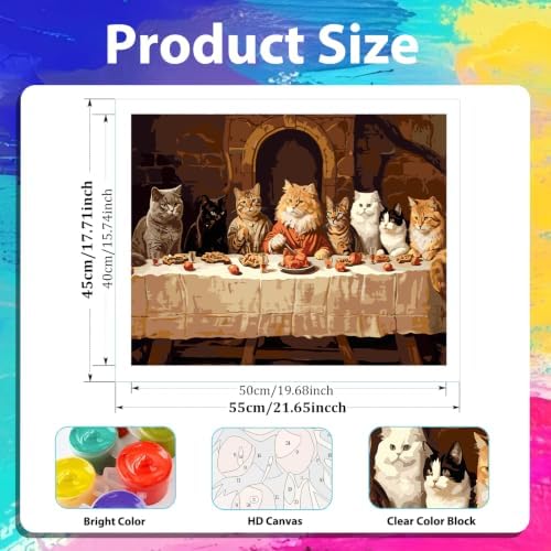xcemhil Cat Paint by Numbers Kit for Adults, Paint by Numbers for Adult, Acrylic Paint by Number Kits Suitable for Home Wall Art Decor Gifts 16x20 Inch