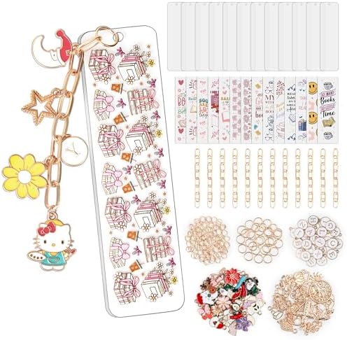 244 Pcs Bow Acrylic Bookmark Blanks(2mm) Thicken 15 DIY Bookmark Making 17 Bow UV DTF Sticker 76 Charms 15 Extender Chains and 130 Jump Ring Suitable for DIY Crafts Gifts