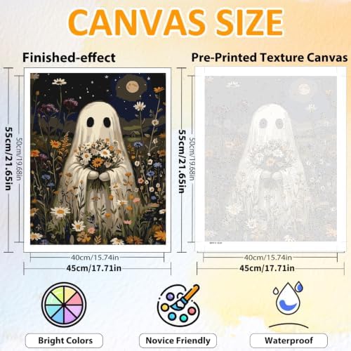 Halloween Paint by Numbers Kit for Adults, Ghost Holding Fowers, 16x20 inch