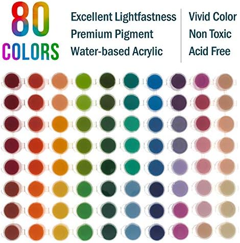U.S. Art Supply Acrylic Paint Set, 80 Color Paint Kit for Canvas, Wood