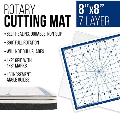 U.S. Art Supply 8"x8" Self-Healing Cutting Mat 7-Ply - Rotary White/Blue