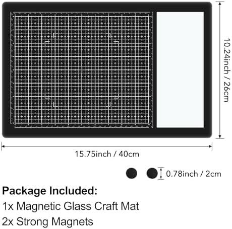 Magnetic Glass Craft Mat, 15.75x10.24inch Heat Resistant GlassMedia Cutting Mat, Magnetic Glass Board W/Magnets, TemperedGlass Crafting Surface for Cutting, Stamping,Paint Mixing,Scrapbooking (Black)