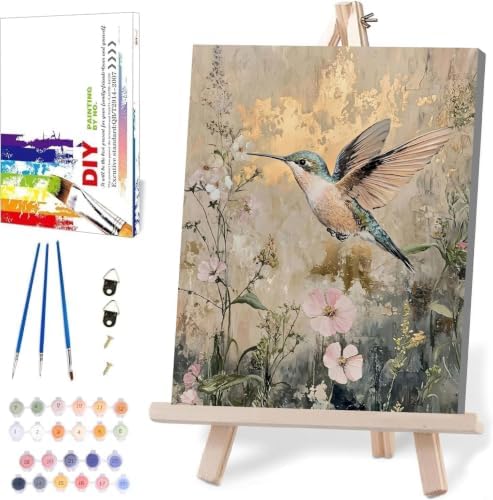 WUDWL Paint by Numbers Kit for Adults Framed Canvas, with Wooden Easel