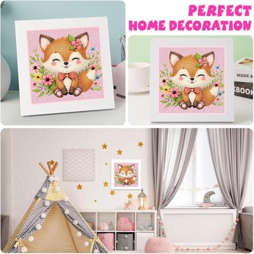 Fox Diamond Art Painting Kits for Kids with Frame Ages 4-8-12 (7x7 inch)