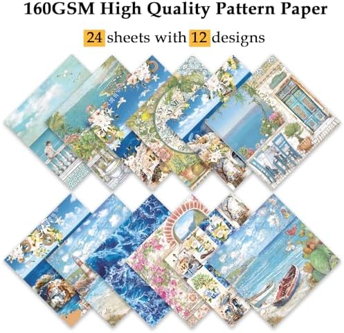 Scrapbook Paper, 24 Sheets 6"×6" 160gsm Single-Sided Patterned Cardstock
