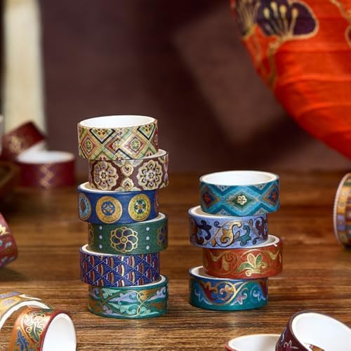 Chinoiserie Gold Foil Washi Tape Set 10 Rolls (Ancient Blue)
