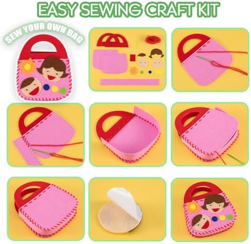 OZENT 8 Set Sewing Handbag Kit, Sew Your Own Purses and Handbags, Felt Sewing Kit with Stickers DIY Sewing Felt Craft for Girls