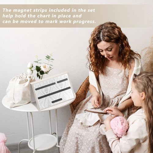 Flutesan 1 Pcs Knitting Pattern Holder, Fold up Cross Stitch Knitting Chart Keeper with Replacement Magnets, Magnetic Cross Stitch Accessories (Folded Size 6.1 x 9 Inch,Beige)