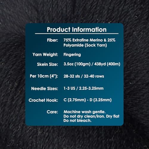 KnitPro Symfonie Fingering Weight Merino Wool Yarn 100g, Jet Black