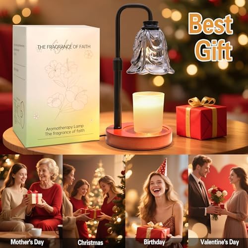 XJZJY Black Flower Candle Warmer Lamp with Timer, Birthday Gifts for Women | Dimmable wax melt warmer with 2 bulbs for jar candles, height adjustable, Black tulip design, home decor, housewarming gifts