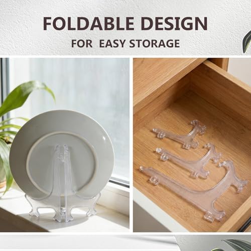 Artliving 8 Inch Clear Plastic Easels or Stand/Plate Holders to Display Pictures or Other Items at Weddings, Home Decoration, Birthdays, Tables (6 Pack)