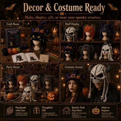 LWLQCZJ DIY Crochet Kit Fantasy Animal Hood Hat Beginner Craft Set with Yarn & Hook (Black CAT)