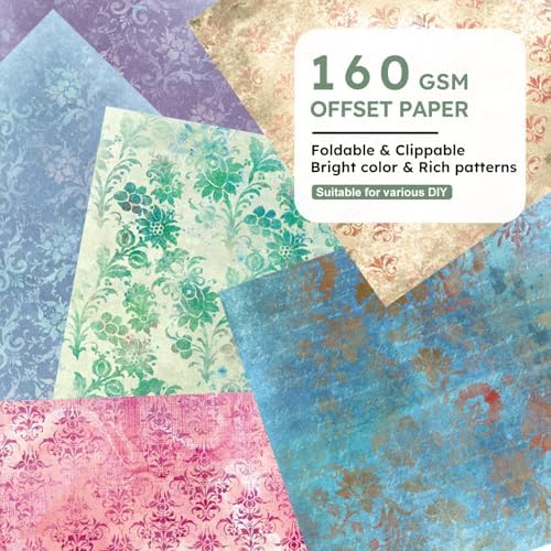 Retro Patterned Scrapbooking Paper Pad - 24 Sheets 6'' x 6'' Decorative Aesthetic Cardstock for Origami Decoupage Journals Wrapping Folded Material Gift Cards DIY Crafts Photo Album