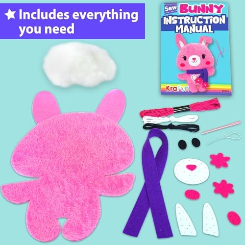 KRAFUN Bunny Sewing Kit for Kids Ages 8-12 - No Scissors No Glue