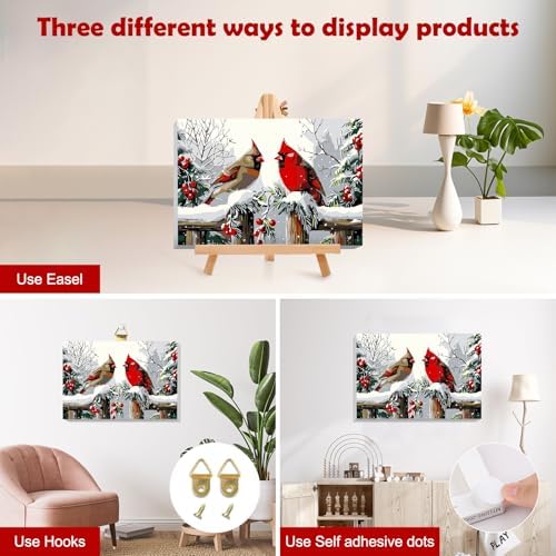 MOGTAA Christmas Paint by Numbers Kit for Adults Beginners with Frame, Winter Cardinal Adult Paint by Number Kits on Canvas with Easel, Easy DIY Oil Painting Kits for Home Decor, 8x12in