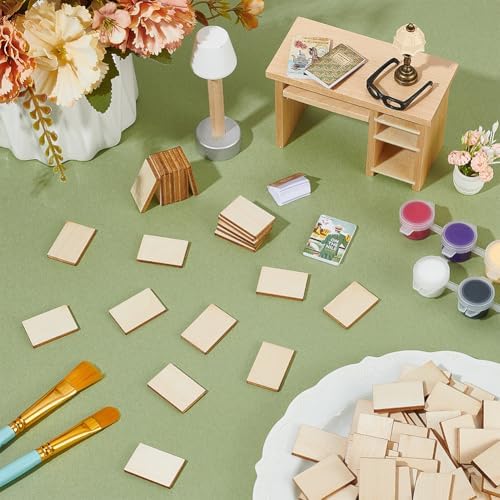 PH PandaHall 100pcs Blank Mini Books for Miniature Bookshelf Wooden Dollhouse Books Miniature Book Tiny Book for DIY Crafts Build Your Own Tiny Library Scene Build Decoration Accessories, 29x19x3mm