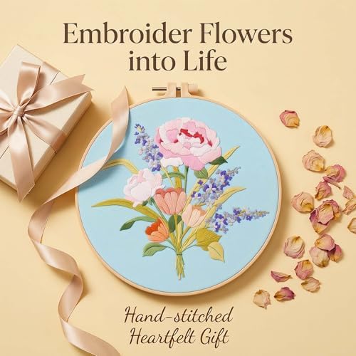 Harimau Adult Beginner Embroidery Starter Kit, Complete Set with 4 Patterns, 2 Hoops, Needles, Scissors, Instruction Guide & Stitching Video Tutorials