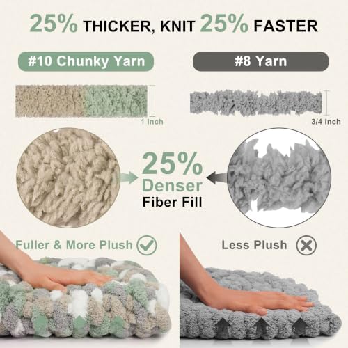 Chunky Yarn for Hand Knitting, #10 Chunky Blanket Chenille Yarn, Bulky Thick Jumbo Yarn, Super Chunky Knit Yarn for Crocheting, 8 Skein (8oz,20yds Each Skein), Tie Dye Cream&Sage&Grey&Khaki