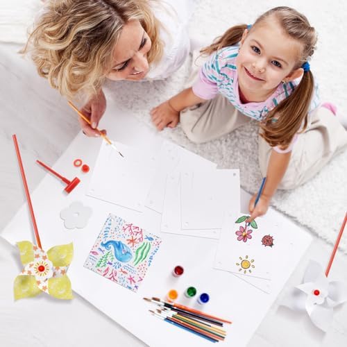 Simgoing 150 Pcs DIY Pinwheels for Kids Party Favor Paper Summer Craft Kits Bulk White Pinwheels for School Art Group Activities Scare Birds Garden Party Supplies 250th Anniversary July 4 (5.12 Inch)