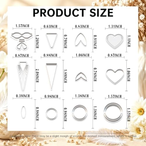 12Pcs Polymer Clay Earring Cutters, Bow Heart Circle Triangle Shapes