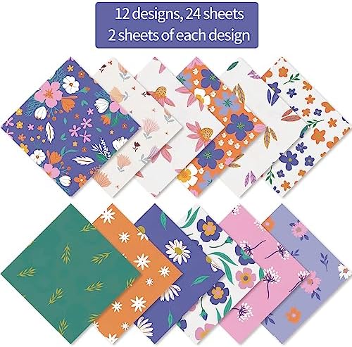 6x6" Cardstock Single Sided Scrapbooking,Craft Decorative Scrap Book Paper | 160gsm,24-Sheet 12Patterns Colored Paper,Junk Journal Supplies,Vivid Origami Papers DIY Craft Gift Wrapping Album.FreshFlower