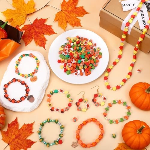 300Pcs Fall Autumn Polymer Clay Beads for Jewelry Making
