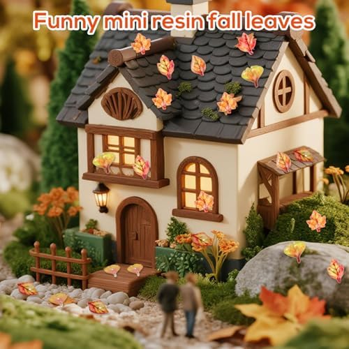 210pcs Mini Fall Leaves, 5 Styles Resin Funny Miniature Leaves for Crafts