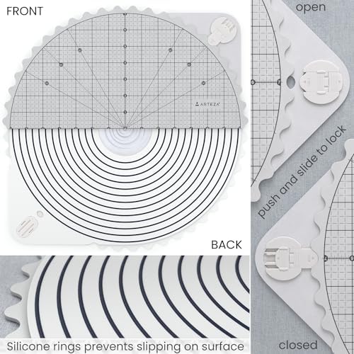 ARTEZA 14 Inch Premium Self-Healing Rotating Cutting Mat, Scalloped Edge, 360° Rotation, Locking Feature, for Quilting and Crafting