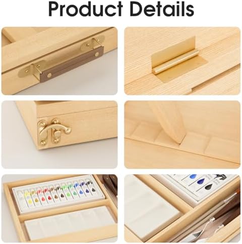 LUCYCAZ Art Easel for Painting,Pine-Wood Portable Easel Stand for Kids | Tabletop Painting Easel Set for Artists with Canvas, Acrylic Paints, Brushes, Palette and Palette Knives for Adults Beginners