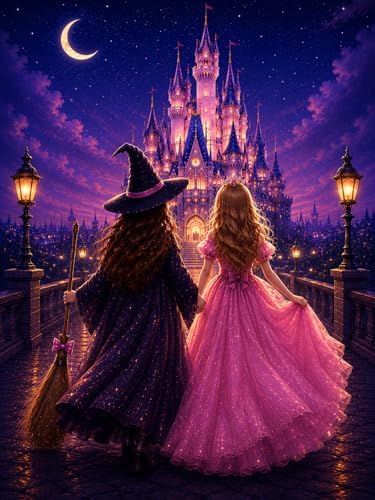 Diamond Art Kits for Adults,Princess and Witch Castle Diamond Painting