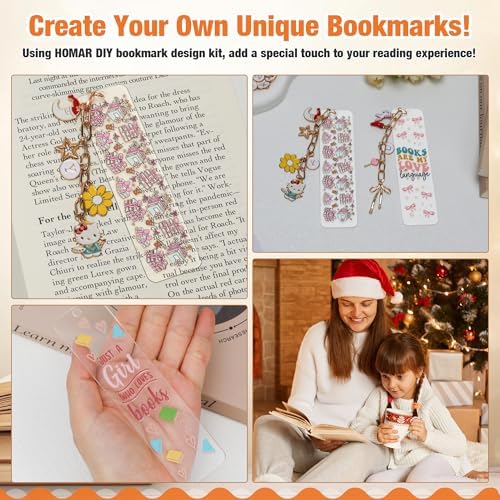 388 Pcs Bow Acrylic Bookmark Blanks(2mm) Thicken 20 DIY Bookmark Making 22 Bow UV DTF Sticker 126 Charms 20 Extender Chains and 200 Jump Ring Suitable for DIY Crafts Gifts