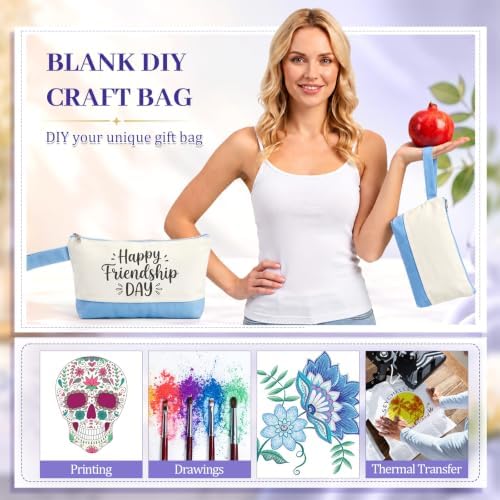 Silkfly 48 Pcs Cotton Canvas Makeup Bags Cosmetic Zipper Bags 10.2 x 5.5 x 2'' Blank DIY Pouch Bulk Pencil Case with Bottom Travel Toiletry Pouch for Women Craft Decor Gift (Beige and Multi Colors)