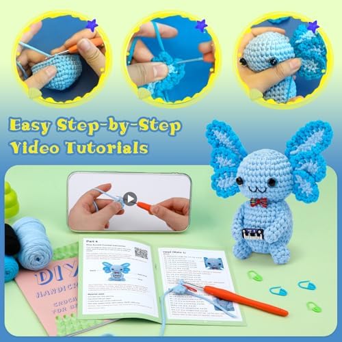 Pnytty Crochet Kit for Beginners, Blue Axolotl Crochet Starters Kit