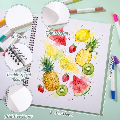 11×14 Marker Paper Pad, 50 Sheets, Bleedproof Spiral Sketchbook | 120gsm Acid-Free Paper, Smooth for Alcohol Markers, Pencils & Acrylics, Tear-Off Pages, Lays Flat for Sketching