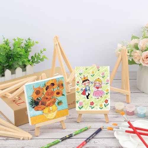 Yiksonyo 80 Pack 5.7 Inch Wooden Easel, Tabletop Wood Easels, Small Wooden Easel for Painting, Art, and Crafts