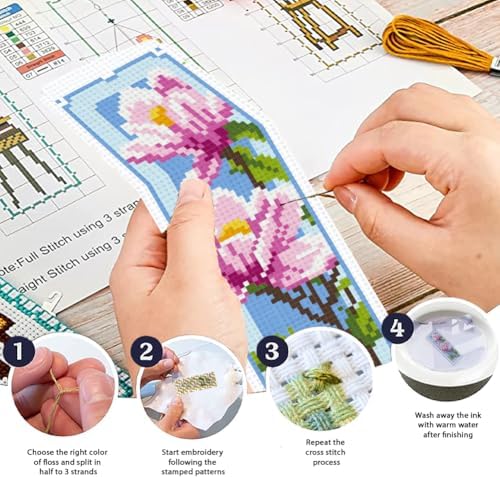 ORIGACH 6 Set Magnolia Cross Stitch Bookmark Kit for Beginner