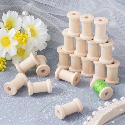 Pndeyo 50pcs Wooden Spools of Crafts, 0.59x1in, Beige