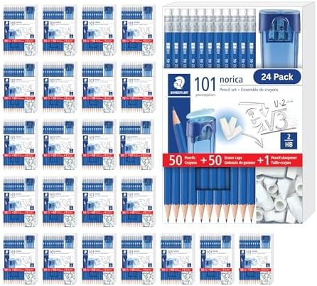 STAEDTLER Norica Pencil Set 50 Pencils + 50 Eraser Caps + Sharpener 24 Pack