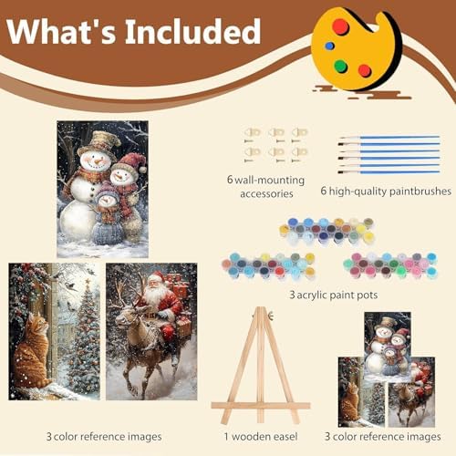 Axquilon 3 Packs Christmas Framed Paint by Numbers Kit for Adults 8x10in