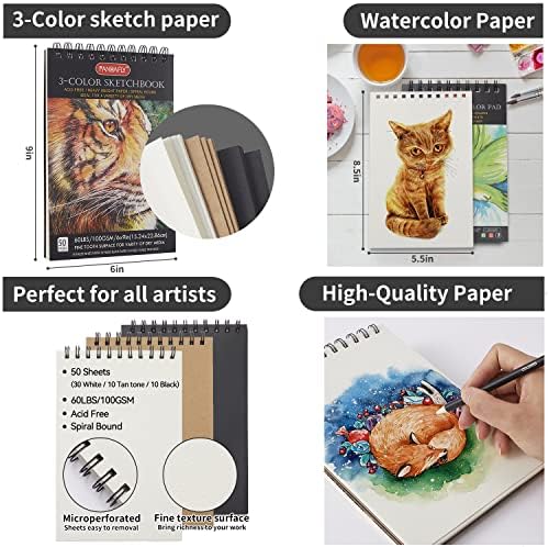 PANDAFLY 80 Drawing Set Sketching Kit, Art Supplies with 3-Color Sketchbook