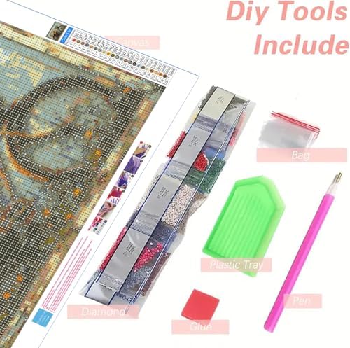 KYOQFVN Bicycle Diamond Painting Kits for Adults, Retro Diamond Art Kits for Adults Beginner, 5D Full Round Drill Diamond Dots for Home Wall Decor 12x16inch