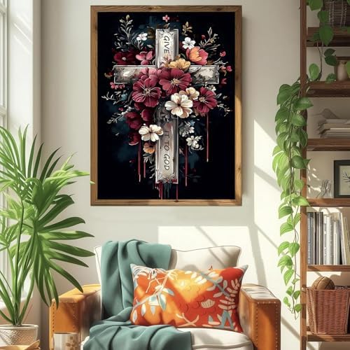 ICYANART Paint by Numbers Kit for Adults Beginner Cross Number Painting | Cross Paint by Number for Adults Beginners, Acrylic Religion Painting by Numbers, Religion Paint by Numbers 16x20 In